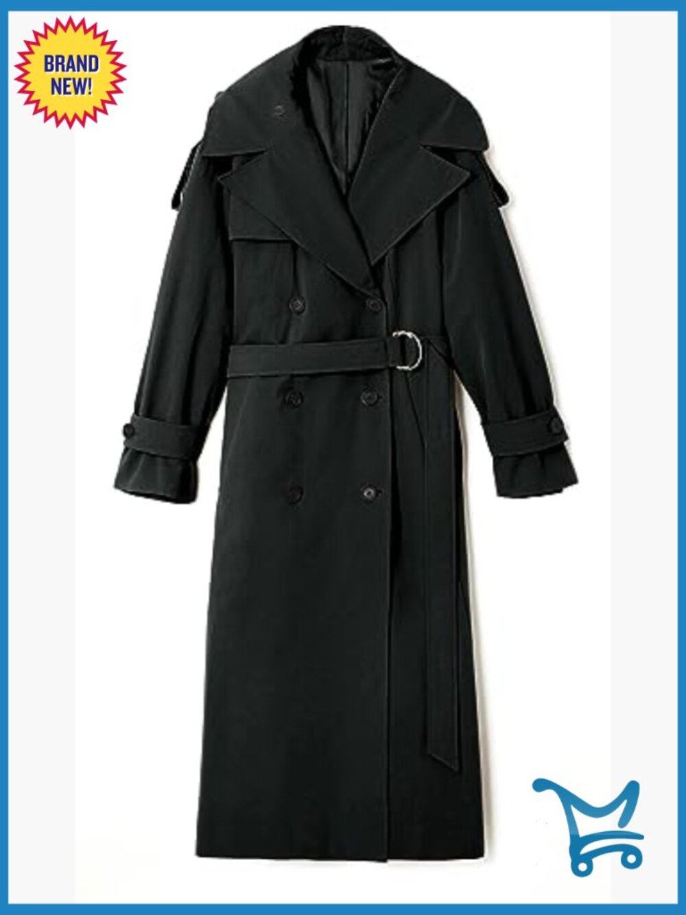 Oversized Long Trench Coat Double Breasted Windproof Overcoat with Belt - Picture 4 of 7